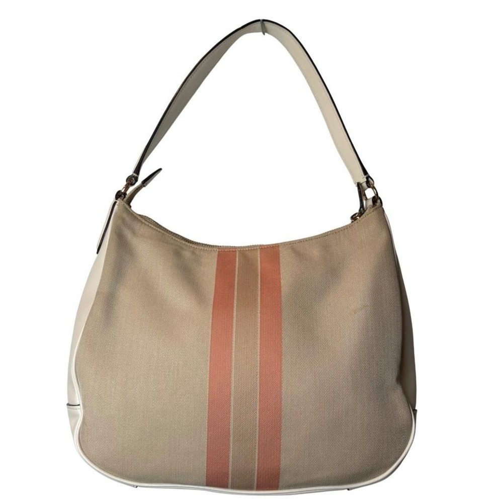 Coach Varsity Stripe Zip Top Hobo Shoulder Bag F73159 Pink & Khaki - Picture 3 of 8